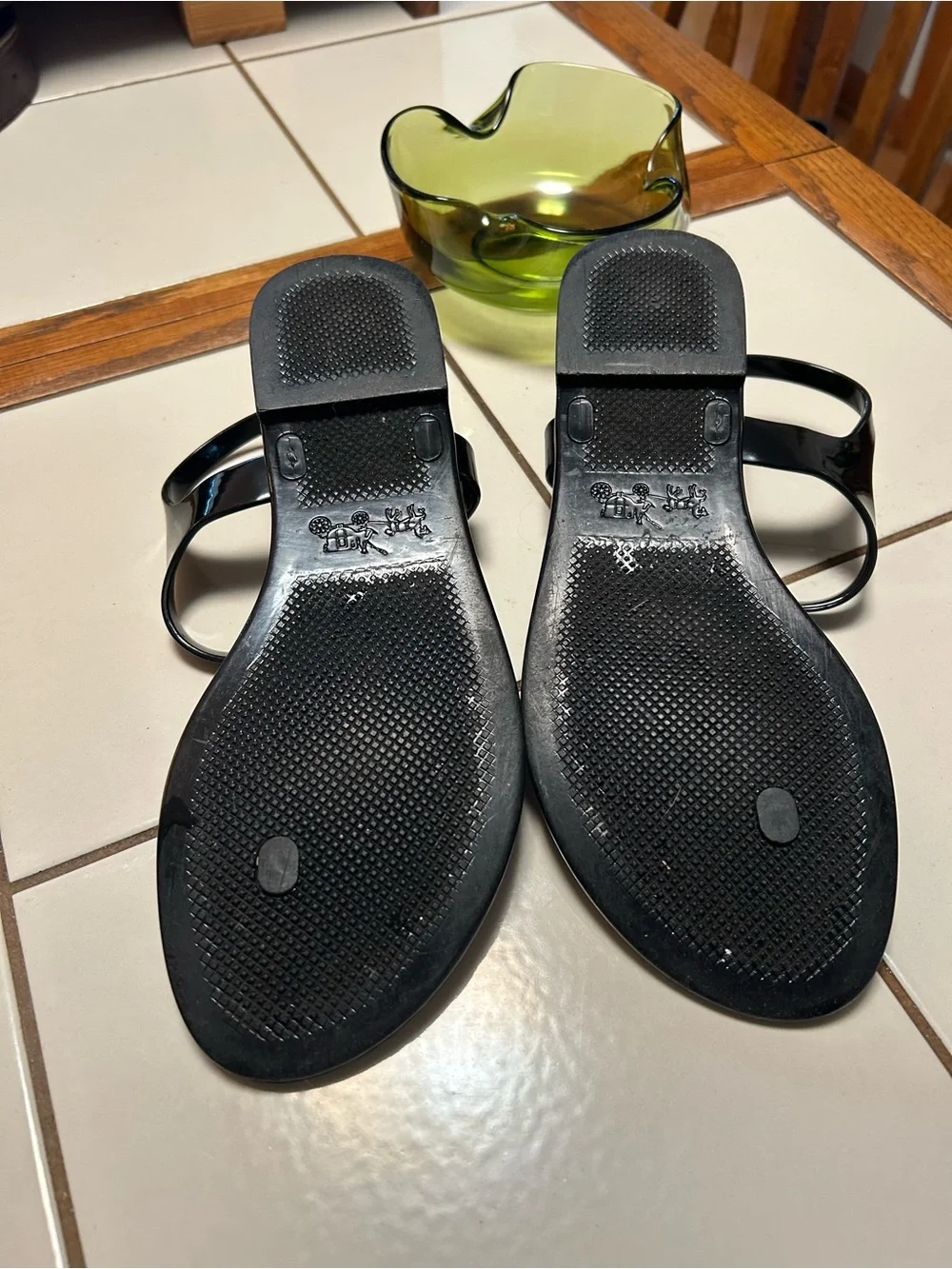 Coach Black Jelly Thong Sandals with Adjustable Ankle Strap